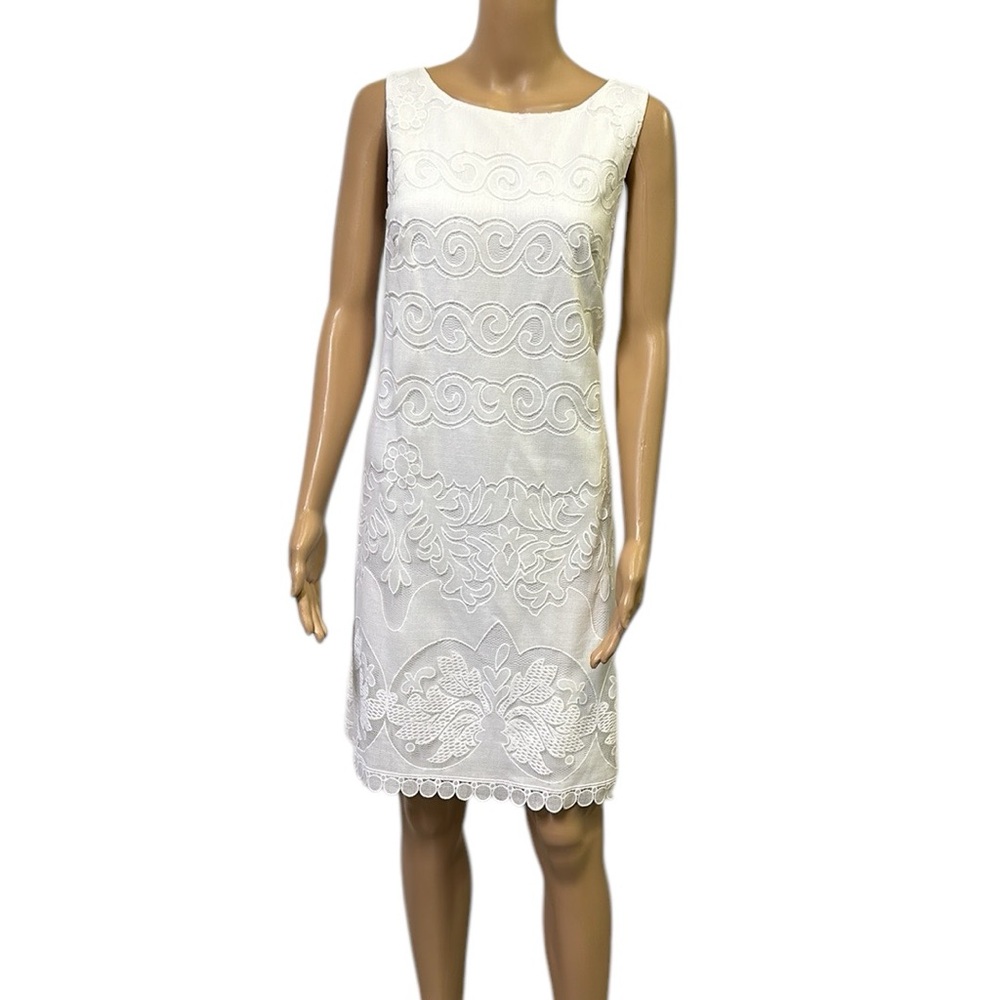 Eliza J White Lace Overlay Scalloped Hem Zip Back Sleeveless Dress Womens 12
